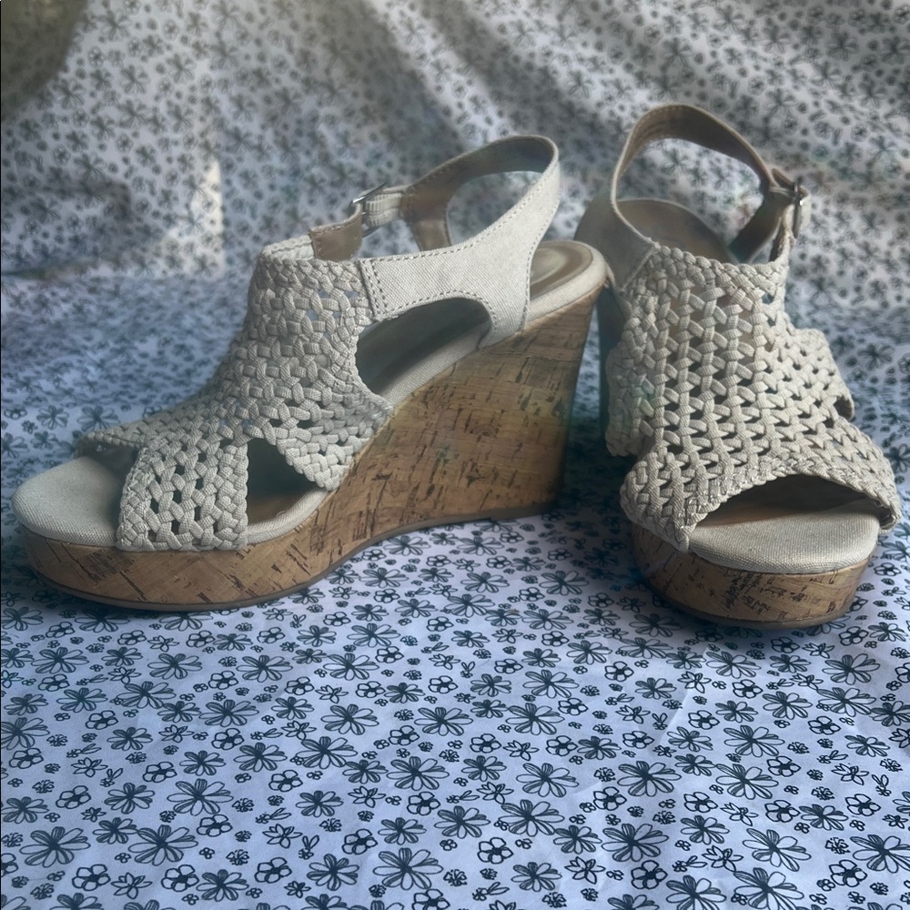 SO Cream Woven Wedge Sandals